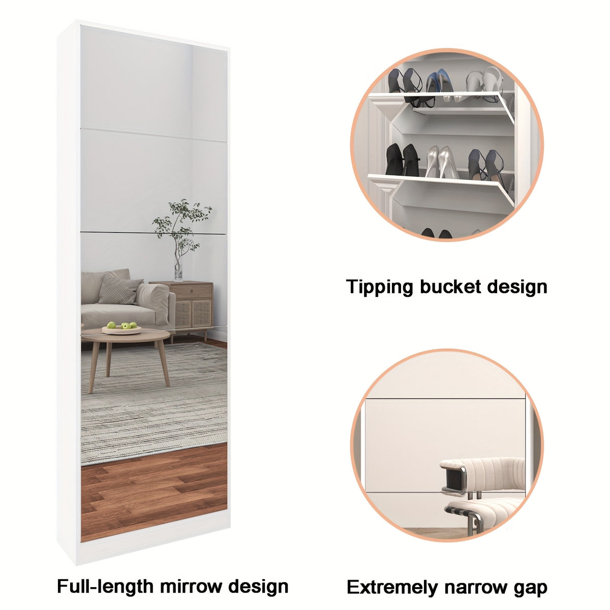 Organizedlife Shoe Cabinet with Full-Length Mirror, 5-Tier Narrow Entryway Shoe Storage Organizer, Flip-Drawer & Hidden Shoe Racks, Space-Saving Tall Unit for Small Hallways, Closets, Apartments