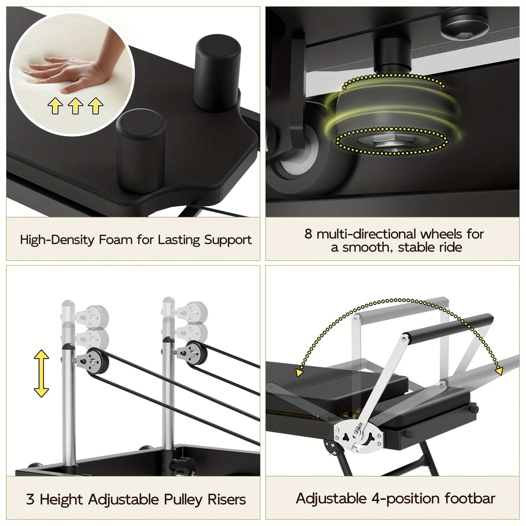 Foldable Pilates Reformer Machine, Professional-Grade Equipment for Home & Gym Workouts, Supports Up to 400 Lbs, Ideal for Beginners & Advanced Users