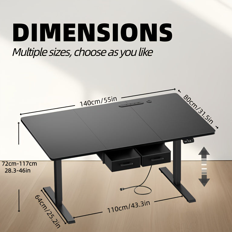 Large Electric Standing Desk, Height Adjustable Copmuter Desk, Stand Up Gaming Office Table with 2 Hooks, for Home Office, Adults