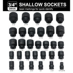 SAE Impact Socket Set, 31-Piece 3/4-Inch Drive Kit for Truck and Industrial Equipment Maintenance