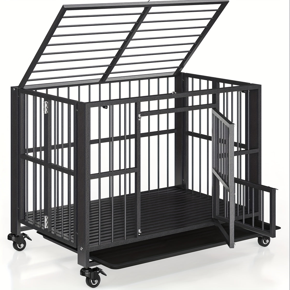 Polar Aurora Heavy Duty Dog Crate, Foldable Indestructible Dog Kennel, Escape Proof Extra Large Dog Cage With Lockable Wheels, High Anxiety Pet Playpen With Double Door For Indoor/Outdoor Use.
