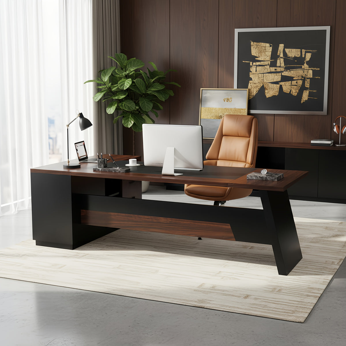 78 Inch L-Shaped Executive Desk, Modern Home Office Desk with Storage Shelves, Large Computer Desk with Drawers and Lateral File Cabinet, Workstation for Home Office