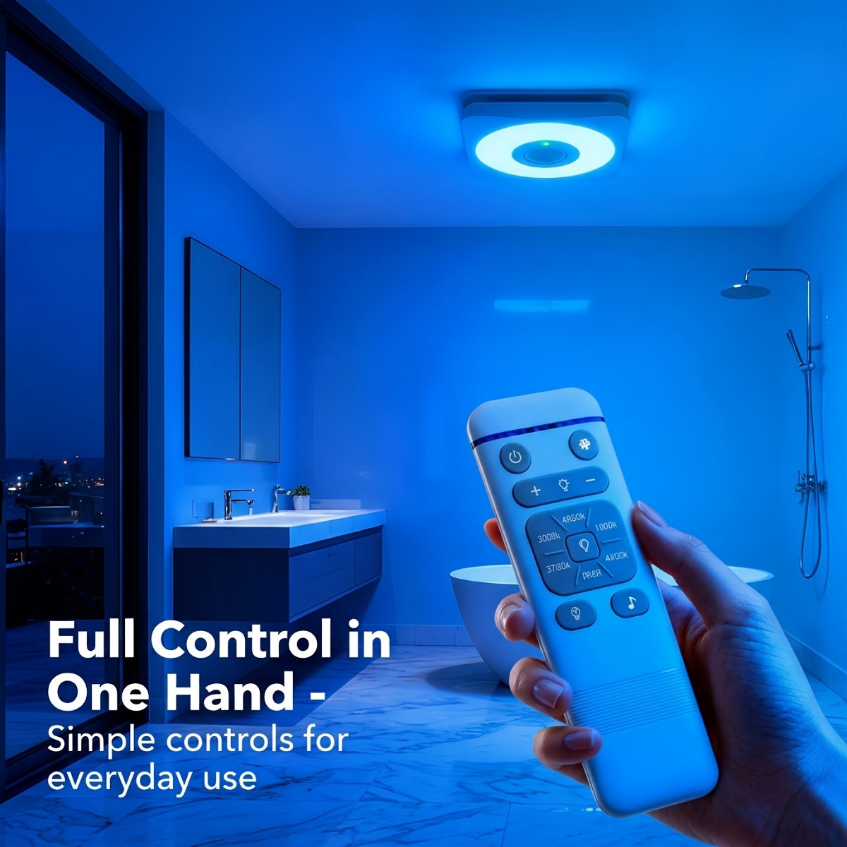 [3-in-1 Bluetooth Fan] SYVIO Bathroom Exhaust Fan with Bluetooth Speaker, 3-in-1, (100/150 CFM | 1.0 Sone Ultra-quiet)Dual Wind Speed, 30W High-efficiency Ventilation, Integrated 1300lm RGB Three-color Temperature LED Night Lighting (2700K/4000K/6500K) Mu