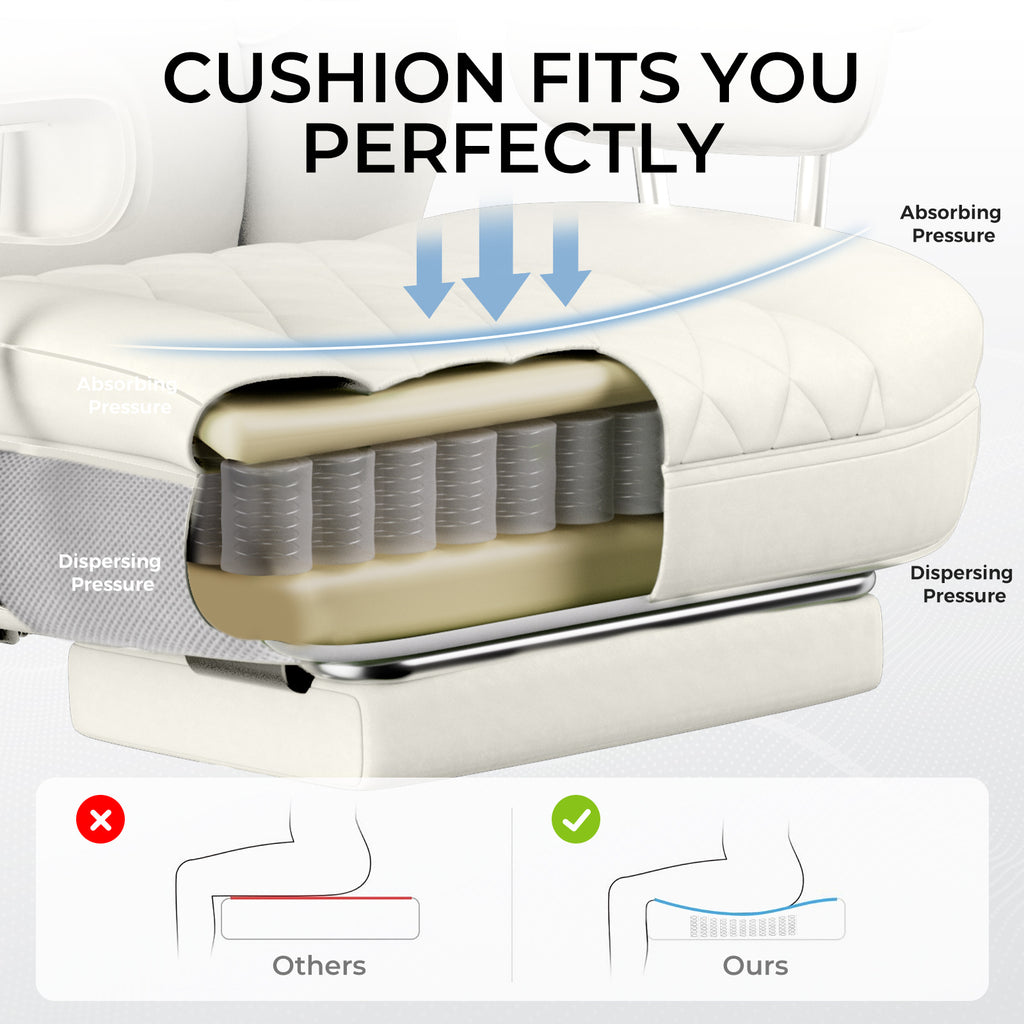 Executive Office Chair for Heavy People, Gaming Chair, Ergonomic Wide Desk Computer Chair with Pocket Spring Lumbar Support, Footrest, Outward Fixed Soft Armrests, High Back PU Leather, Height Adjustable, Big and Tall