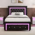 Twin Full Queen Bed Frame with LED Lights, Upholstered Platform Bed with Diamond Tufted Headboard, No Box Spring Needed, Noise Free, Easy Assembly, Black/Pink/White