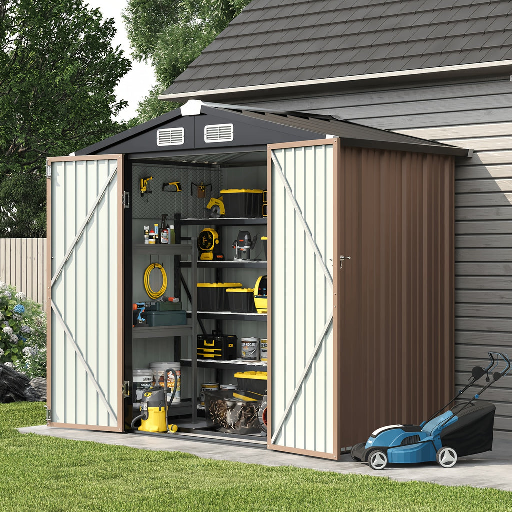 Outdoor Storage Shed with Padlock-Ready Doors and Sloped Roof for Garden Tools, Bikes or Seasonal Item Storage