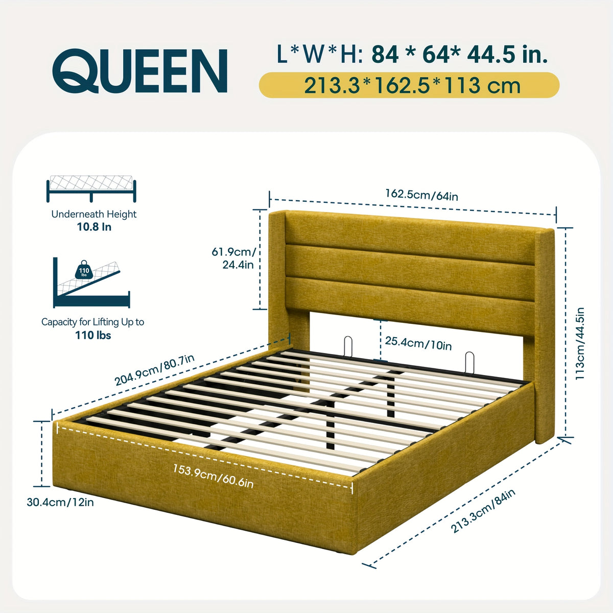 WEEWAY Lift Up Storage Bed, Modern Wingback Upholstered Headboard, Hydraulic Platform Bed, Wooden Slats Support, Heavy Duty Mattress Foundation, No Box Spring Needed, Easy Assembly, Full/Queen/King Size, for House Bedroom Furniture, Free Shipping