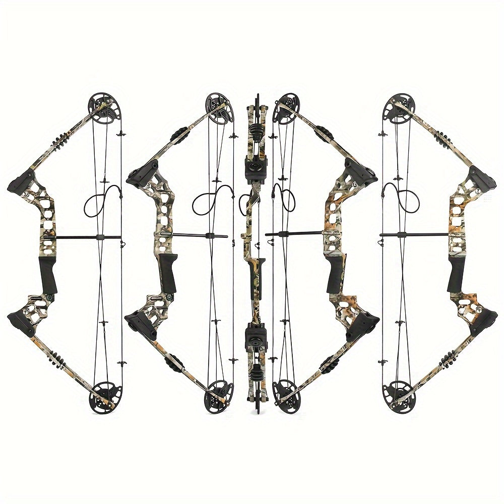 Composite Bow Camouflage Series Archery Set Made of Aluminum Alloy Material for Outdoor Hunting and Shooting. Composite Bow Tension Is Adjustable from 20 Lbs to 70 Lbs, Suitable for Beginners
