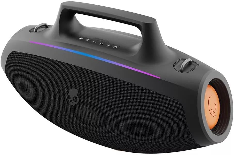 Skullcandy Barrel Bluetooth Boombox Speaker with LED Lightshow Mode – Water-Resistant Wireless Portable Speaker, Party Speaker, Outdoor Speaker, with USB-C & USB-A Charging Output, Carry Strap Not Included (Black) (80% New)