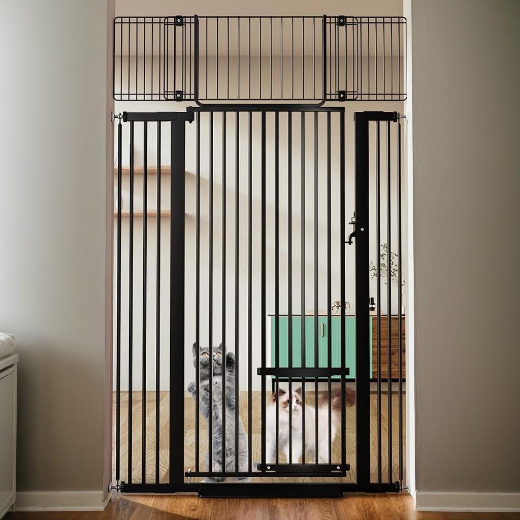 71" Extra High Cat Barrier, 29.5-40.6" Extra Broad Pet Barrier, Convenient Walk-Through, Pressure-Fitted Pet Barrier with Adjustable Cat Entrance for Doorways And Stairs