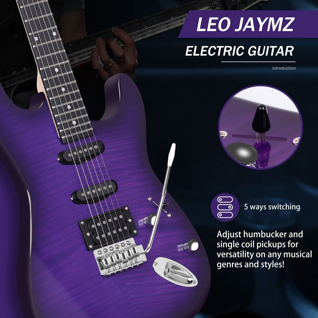 [Beginner Kit] Leo Jaymz 39 Inch Full Size Electric Guitar Kit Electric Guitar Beginner Kits - 20W Amplifier, Digital Tuner, Carrying Bag, Shoulder Strap, Connecting Cable