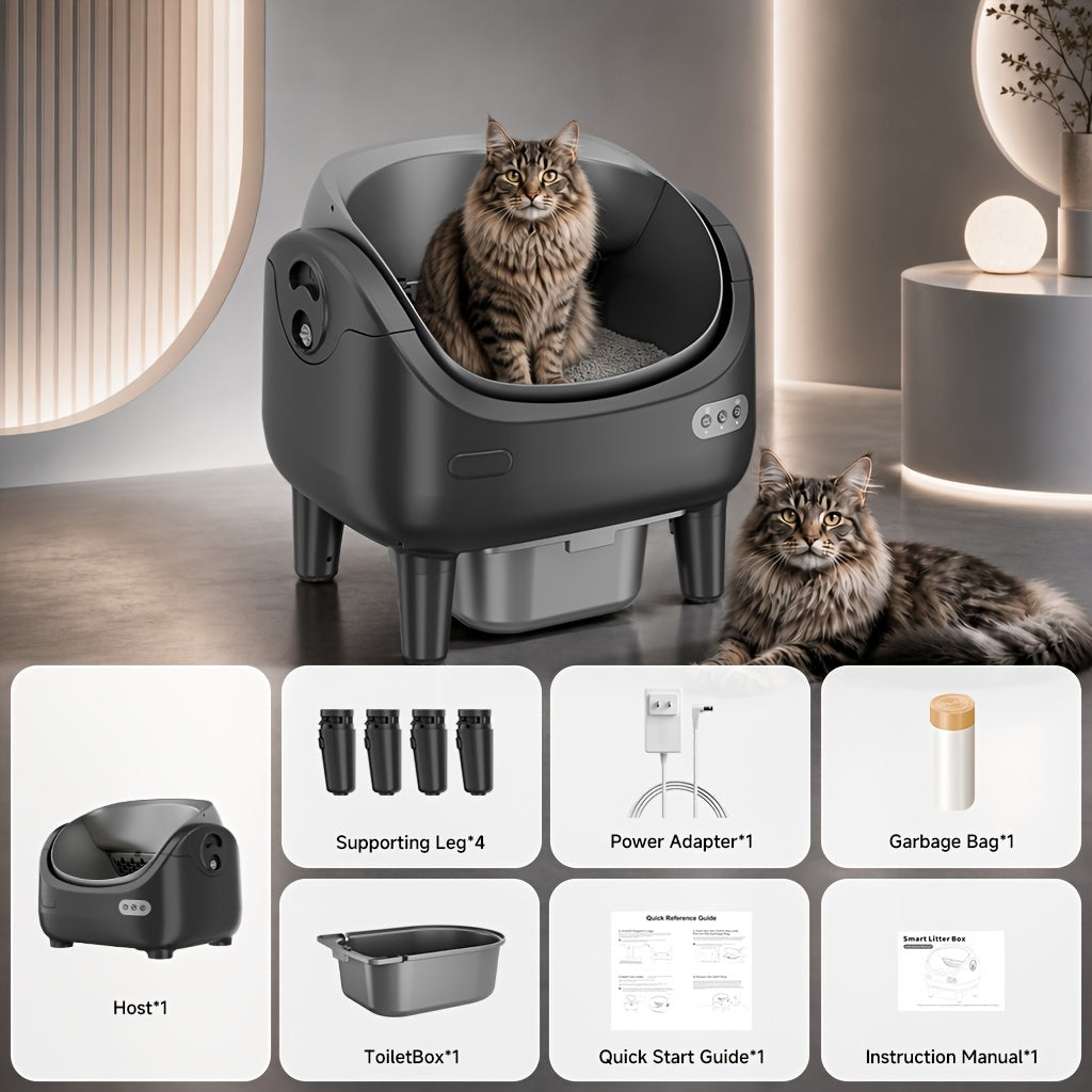 [Smart Self-Cleaning Litter Box] Extra-Large Smart Self-Cleaning Litter Box With Built-In Sensors, Large-Capacity Waste Compartment, 14-Day Automatic Cleaning, Open Design, Ideal For Multi-Cat Households