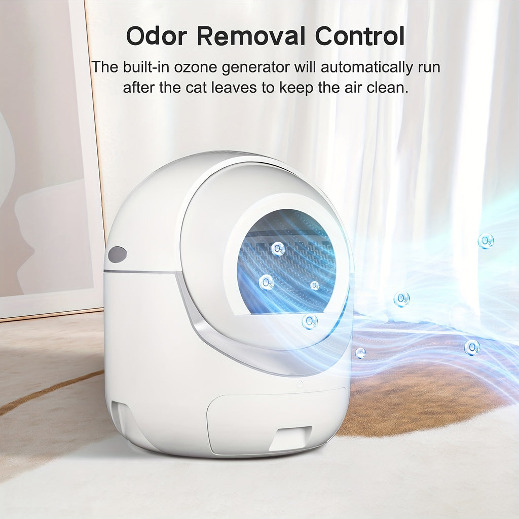 Self Cleaning Cat Litter Box, Automatic Cat Litter Box with APP Control Odor Removal Safety Protection for Multiple Cats, with Garbage Bags
