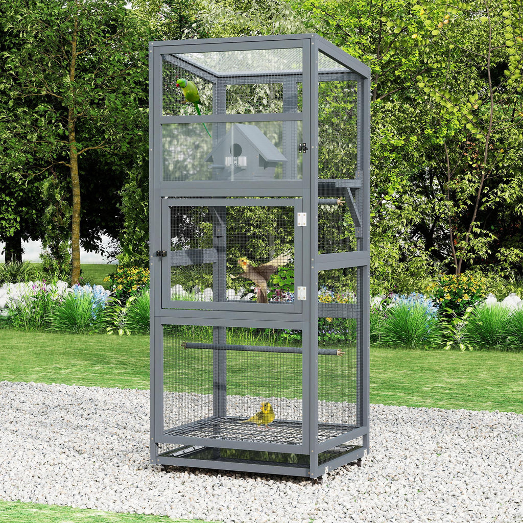 68.3''Enclosure Wood Tilted Flat Top Floor Bird Cage Equipped with Stand and Wheels