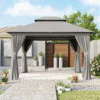 10'x12'/10'x10'/8'x8' Outdoor Gazebo & Pergola for Patio - Double Roof Steel Canopy with Mosquito Net And Privacy Screen, Heavy Duty Party Tent Shelter for Backyard, Lawn, Garden, All-Weather Gazebos with Patio Cover (Grey/Beige/Blue)