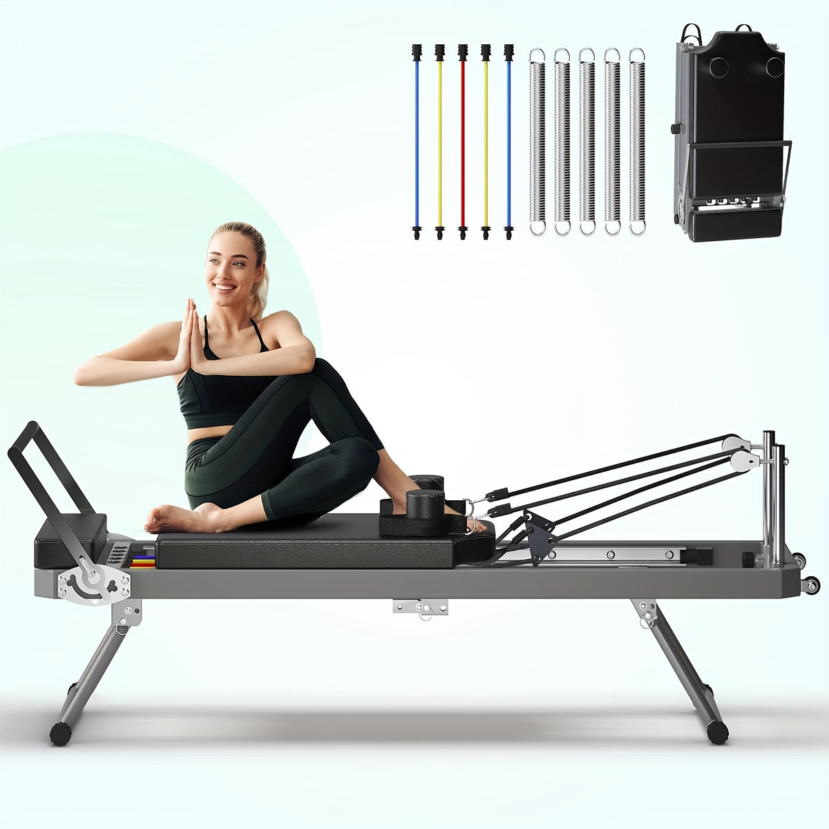 SogesPower Pilates Reformer Machine for Home Gym Workout, Foldable Pilates Equipment with High Strength Alloy Springs for Beginners, Up to 330lbs Weight Capacity