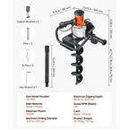 VEVOR Electric Post Hole Digger 1500W Powerful Motor with 5.71 in Auger Bit