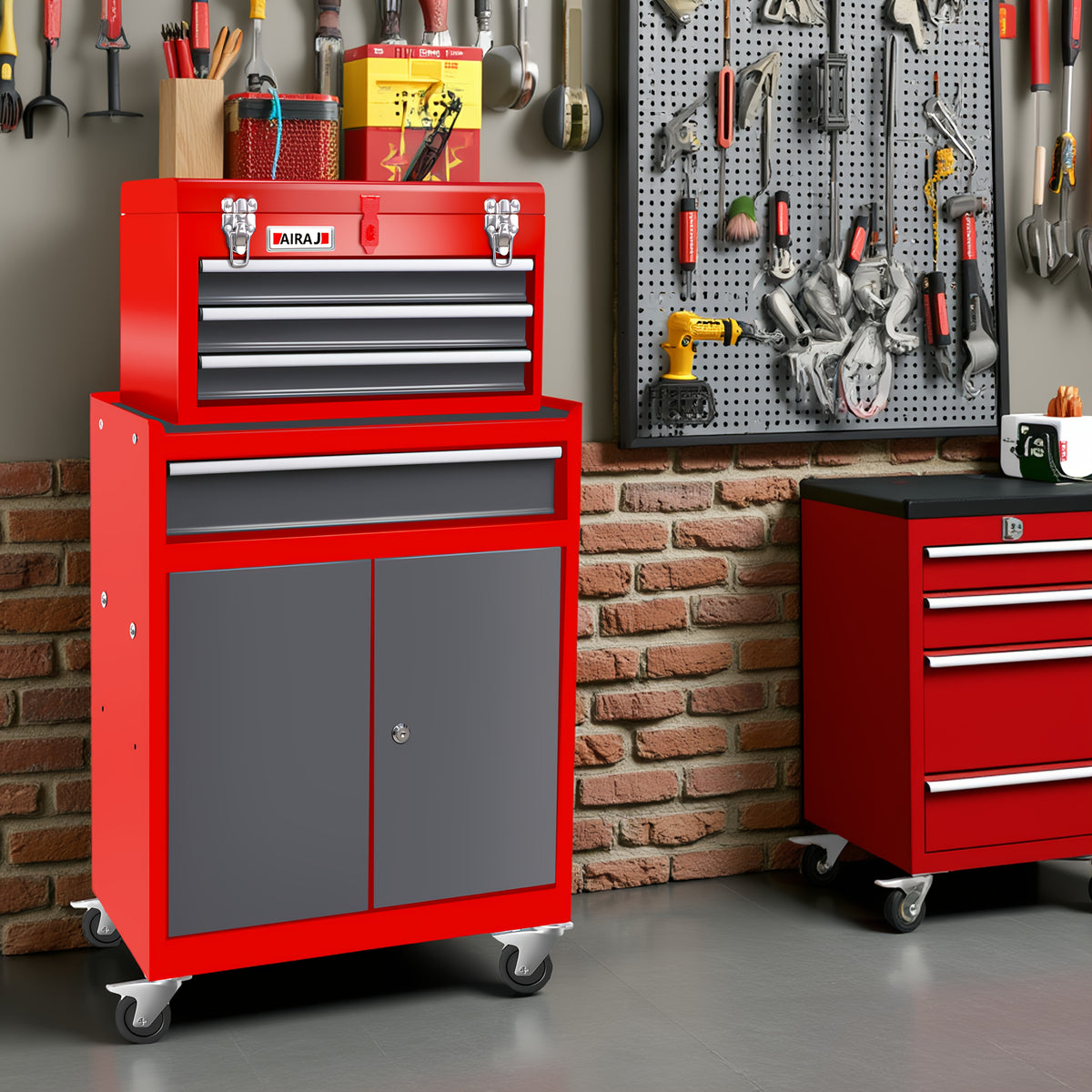 [Heavy-Duty Tool Cabinet] 4-Drawer And Double Door Tool Cabinet 2-In-1, 37 LBS Heavy-Duty Tool Cabinet, Multi Color Selection Tool Chest, With Safety Lock System, Suitable For Home Garage And Workshop Tool Storage