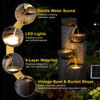 Solar Outdoor Water Fountain, 38.2-Inch 4-Tier Cascading Bowls and Stacked Stones with LED Lights