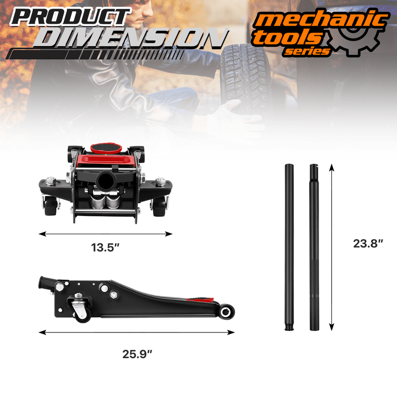 3 Ton (6000 lbs) Capacity, Low Profile Hydraulic Trolley Service/Floor Jack, Lifting Range 3"-20"