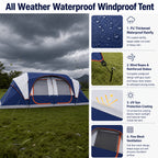 12-Person Camping Tent, Family Cabin Tent with 2/3 Rooms, Weatherproof, Features 6 Large Mesh Windows, Double Layer, Includes Dividing Curtain for Separate Rooms, Portable with Carry Bag