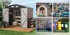 [Metal Storage Shed] 8x6ft (7.33'x5.28' Base, No Floor), 6 X 4ft, 10x12ft, 10x14ft, Metal Steel Outdoor Storage Shed with Air Vent & Lockable Doors, for Garden, Patio And Backyard, Tools, Bike