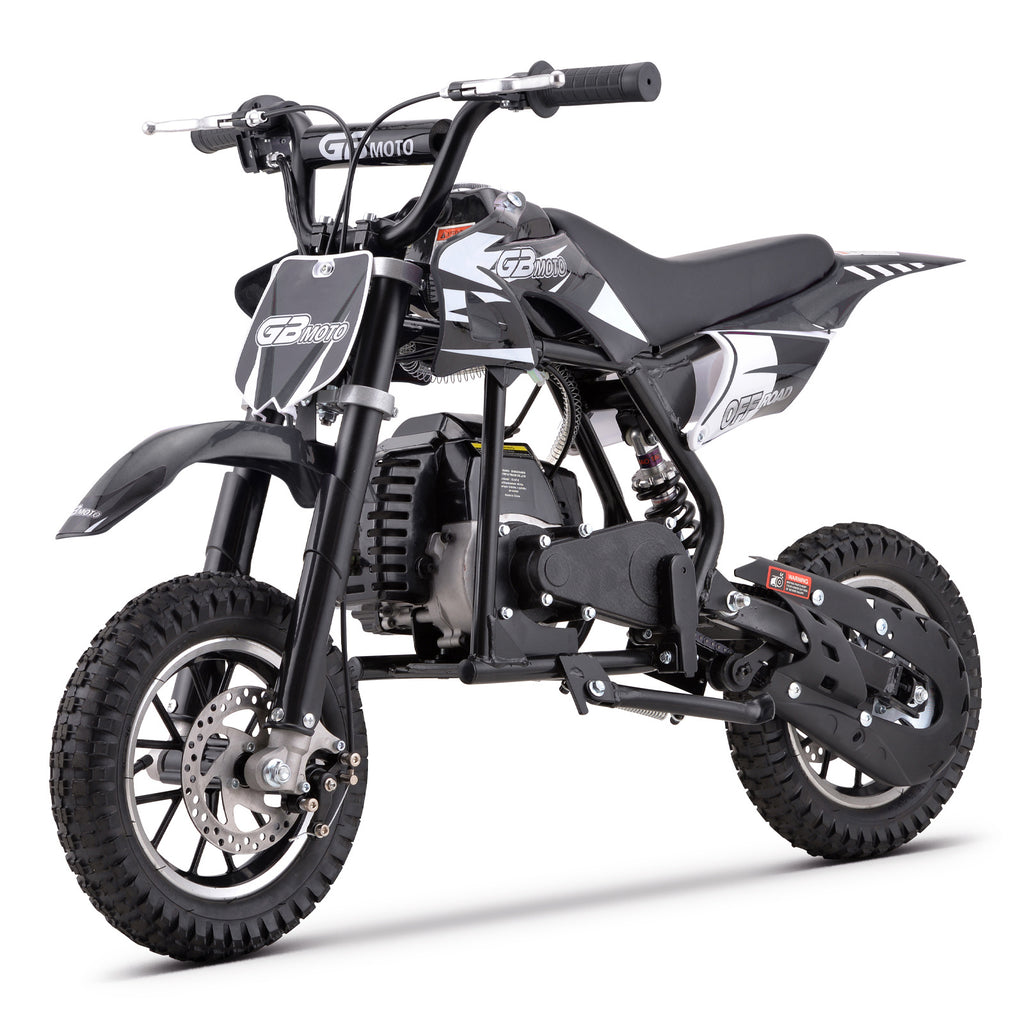 Mini Dirt Bike, 49 CC 2-Stroke Gas Bike (Model :DB001) with Off-Rode Tire, Suspensions, Disc Brakes, Max Load 160Lbs, Up to 20Mph-Included: gloves, face mask, cycling protective gear, cycling boots, and anti-theft lock.