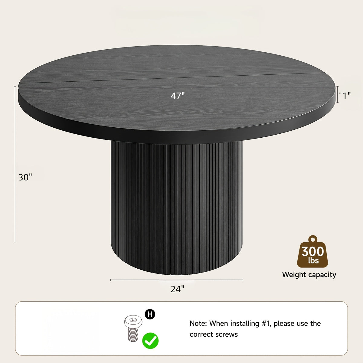 PAZCASA 47 Inch Round Dining Table for 4, Circle Kitchen Table with Wood Strip Base, Modern Farmhouse Dinner Tables for Kitchen, Living Room, Walnut