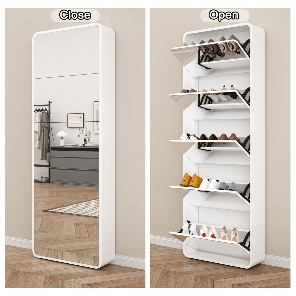 Organizedlife 1Set Shoe Storage Cabinet For Entryway, 5 Tiers Full Length Mirror Shoe Organizer, Wooden Narrow Shoe Closet, Black Shoe Cabinet Shoe Rack For Front Door Entrance, Outdoor