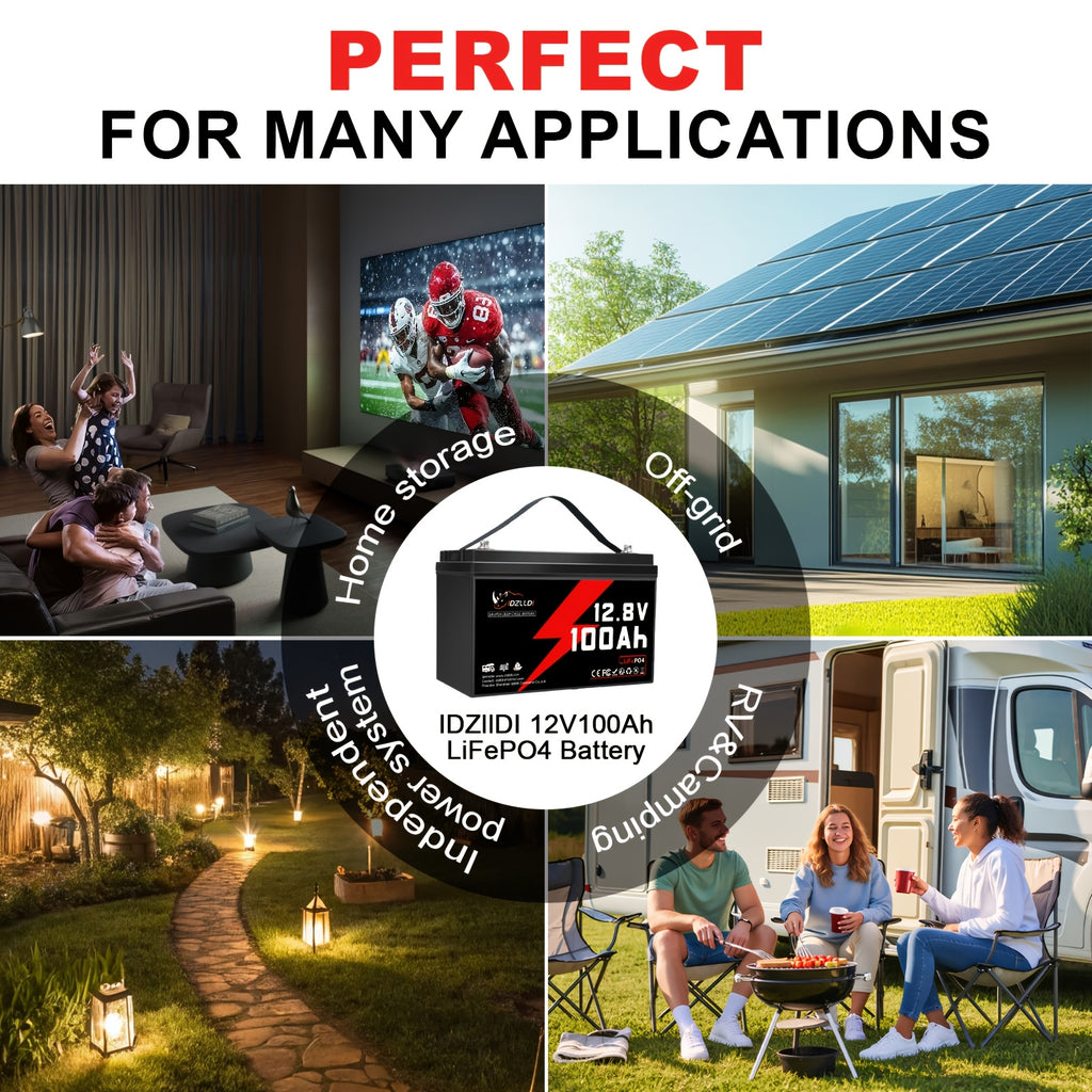 LiFePO4 Lithium Battery | 12V 100Ah/100Ah * 2, 100A BMS, 1280Wh Power Output, Suitable for RV, Solar Energy, Off Grid Systems, And Home Energy Storage