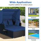 COSTWAY Patio Rattan Daybed Lounge Retractable Top Canopy Side Tables Cushions Gray.