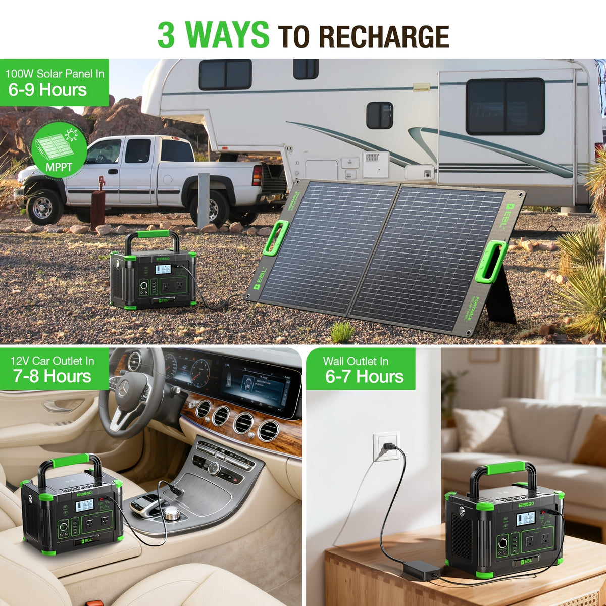 519.48Wh Power Station with 100W Solar Panel/500W Portable Power Station, Solar Generator 519.48Wh, ABS Material Powerstation with Dual DC Output, PD 60W USB-C Fast Charging, Supply for Home Backup, Emergencies, Camping, And Outdoor Adventures