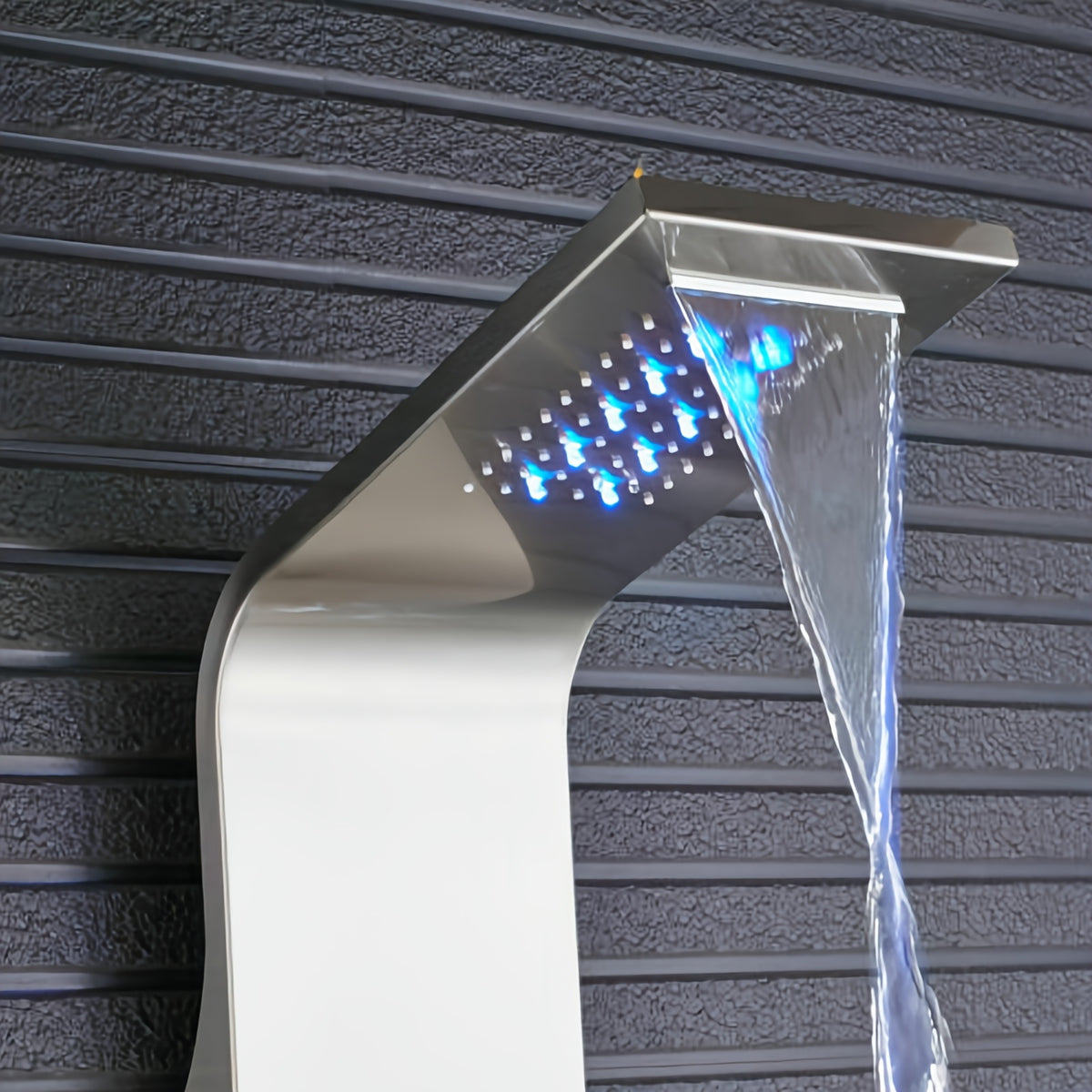 Modern Wall-Mounted Shower Panel System with 6-in-1 Spa Experience (Rainfall, Waterfall, Massage Jets, Handheld Shower) - Stainless Steel Brushed Nickel Bath System Suitable for Home, Hotel, Resort - Unibody Design