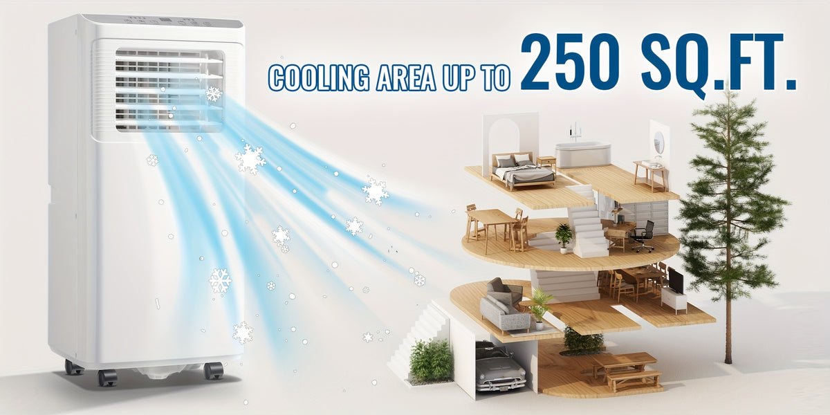 [Up to 8000 BTU Portable AC] Portable Air Conditioner, Air Conditioner with Cooling, Fan, Dehumidifier, Sleep Mode, Cooling Up to 250 Sq.Ft. with 24H Timer/Digital Display/Remote Control & Window Kit, Perfer for Office Bedroom & Apartment