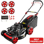 22 Inch 201cc 4-Cycle Engine 3-Position Cutting Height Adjustment 3-in-1 Gas Walk Behind Lawn Mower, 65L Grass Catcher, An Installation Kit And Four Wheels Are Included 3200RPM, 14 Gal Grass Bin