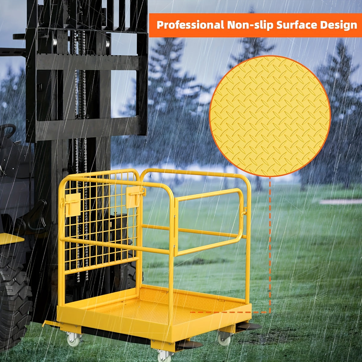 Forklift Safety Cage, 1200lbs Capacity Forklift Man Basket, 36'' X 36'' Foldable Forklift Work Platform For 1-2 People With 4 Wheels, Service Car Cage, Perfect For Aerial Work