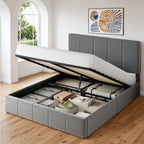 WEEWAY Lift Up Storage Bed, Modern Velvet Upholstered Headboard, Hydraulic Platform Bed, Wooden Slats Support, Heavy Duty Mattress Foundation, No Box Spring Needed, Easy Assembly, Full/Queen/King Size, for House Bedroom Furniture, Free Shipping