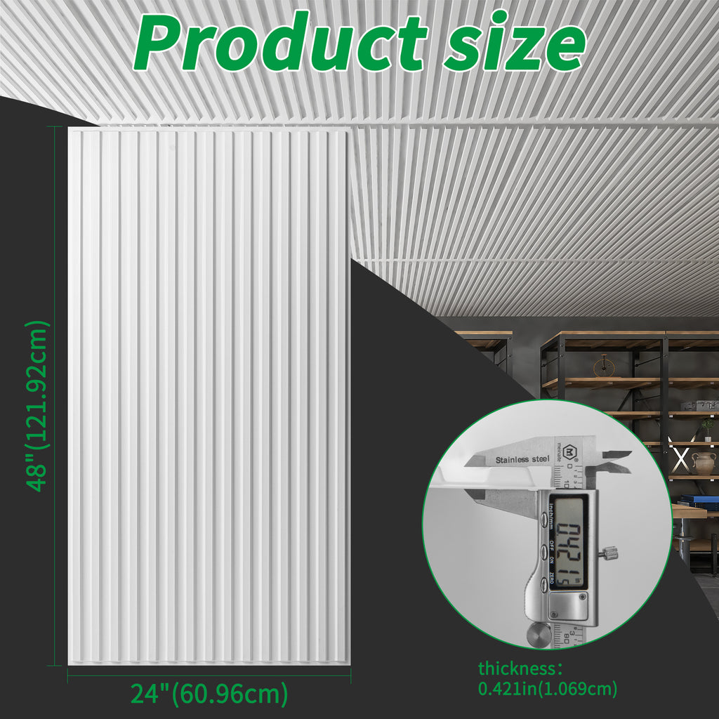 White 12-sheet 3D Slat Design Wall Panels for Interior Room Decor, 2x4 FT PVC Decorative Panels - Ideal for Stylish Flooring and Wall Enhancements