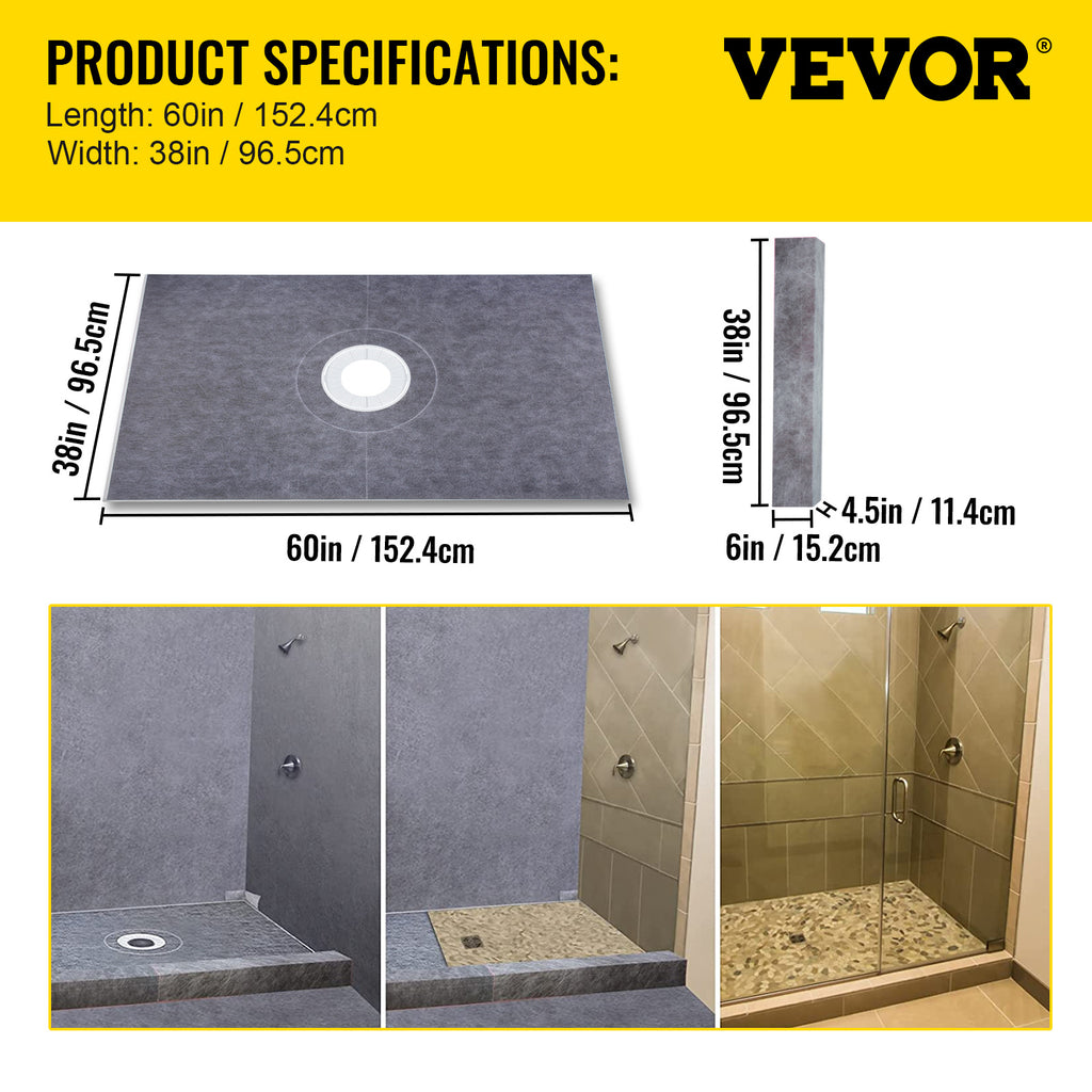 VEVOR Shower Curb Kit with 38 x 60-Inch Sloped Tray for Bathroom Floor and Wall Installation
