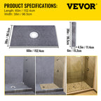VEVOR Shower Curb Kit with 38 x 60-Inch Sloped Tray for Bathroom Floor and Wall Installation