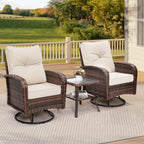 3pcs Patio Wicker Glider-Rocker Set, 360-Degree Swivel, Includes 2 Large Wicker Gliders And Matching Rattan Table, Thick Comfortable Washable Cushions, Perfect for Deck, Porch, Patio, As an Accent Chair Set