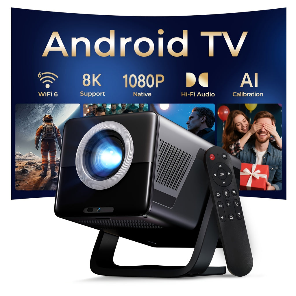 Smart Projector 8K Support Native 1080P, FHD Portable Projector, 5G WiFi And Bt5.4, Auto Focus & Keystone, 1400ANSI, Android 14, Compatible with PS5, Smartphones And Laptops, Perfect Gift!