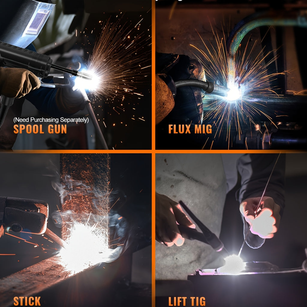 [Ideal For Home & Auto] Hitbox 200A 4-In-1 Gasless Mig/Stick/Lift Tig/Spool Gun Welder, 110V Welding Machine With LCD Screen & Synergic IGBT Inverter, Auto Wire Feed, Ideal For Home & Auto Repair And Welding