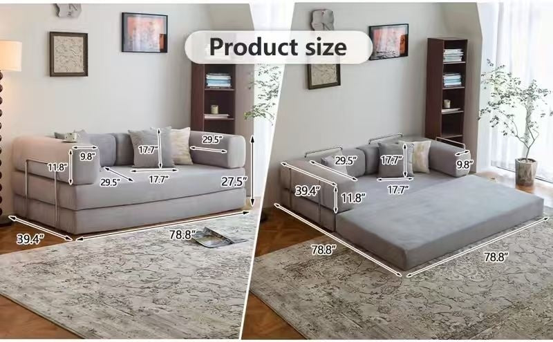 Boneless Sofa Bed, Convertible Modular Sofa With Armrest Pillow, Modular Sofa In A Box Compressed Memory Foam Sofa With Washable Sofa Cover For Living Room, Bedroom, Apartment, No Assembly