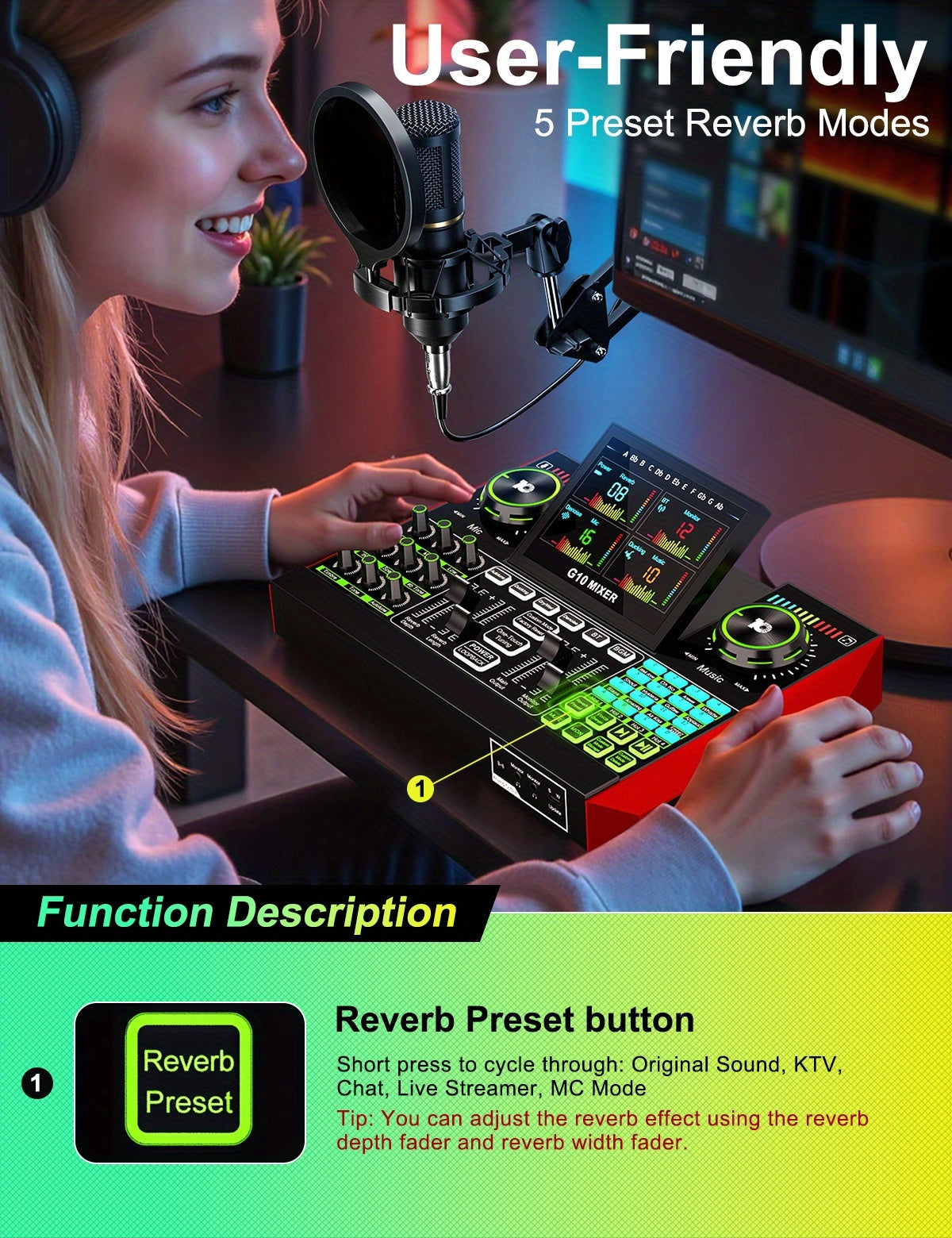 Tenlamp G10 BM800 Mic Mixer Set Podcast Influencer KOL Singing Gaming DJ Mixing Station Controller Equipment Studio Professional Recording Electronic Music Mixer Power Karaoke Machine Available Dynamic Condenser Wired Microphone Portable Microfono