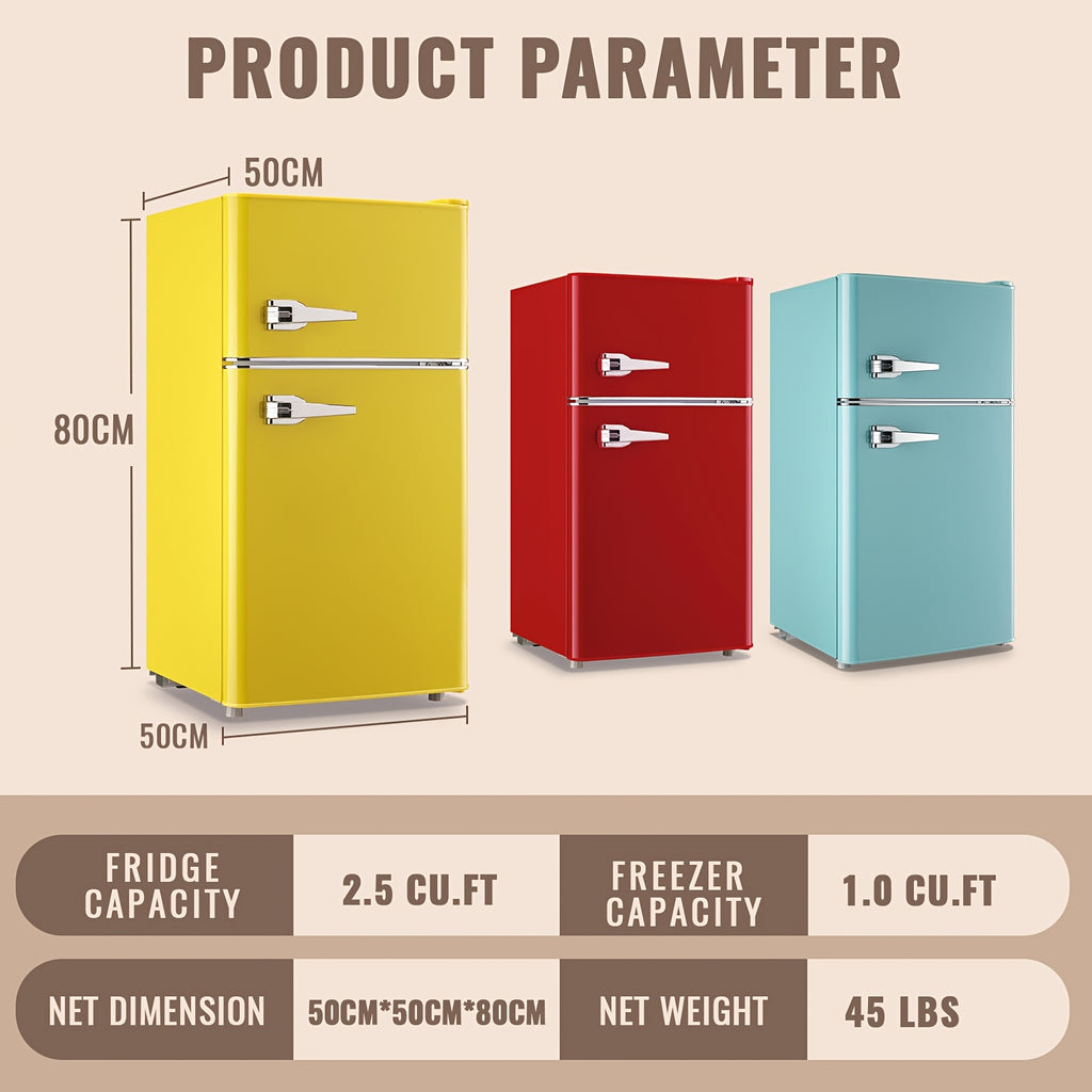 WANAI 3.5 CU.FT. Double Door Fridge with Freezer, Compact Mini Fridge, Featuring Adjustable Glass Shelves - Perfect Choice for Offices, Bedrooms, Dorms, & Apartments!