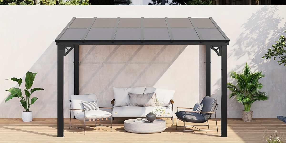 Outdoor Gazebo & Pergola Set - Hard Top Lean-to Wall Mounted Aluminum Alloy Awning With Canopy Roof, Outdoor All-Weather Cover For Patio, Backyard, Deck, Shade & Rain Protection(Multi-size Selection)