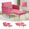 ACMEASE 31.5 Inch Velvet Adjustable Accent Chair with Ottoman & Pillow, Tufted Single Sofa Chair with Golden Metal Legs for Living Room