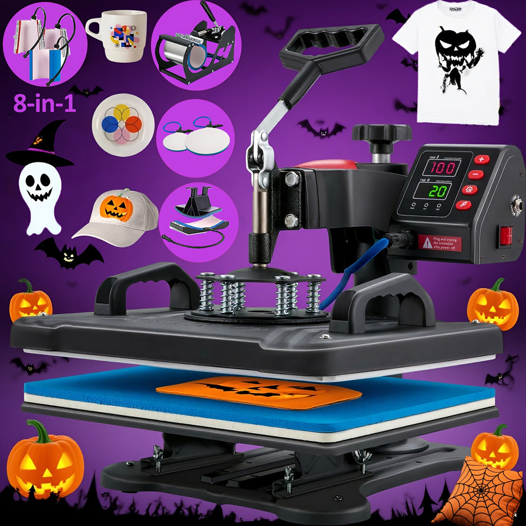 8in 1/ 5in 1 Heat Press Machine 15x12 Inch Combo Digital Multifunctional Sublimation Heat Transfer Machine, 360°Rotation Swing Printing Sublimation Heat Press for T Shirts Hat Mug Cap Plate