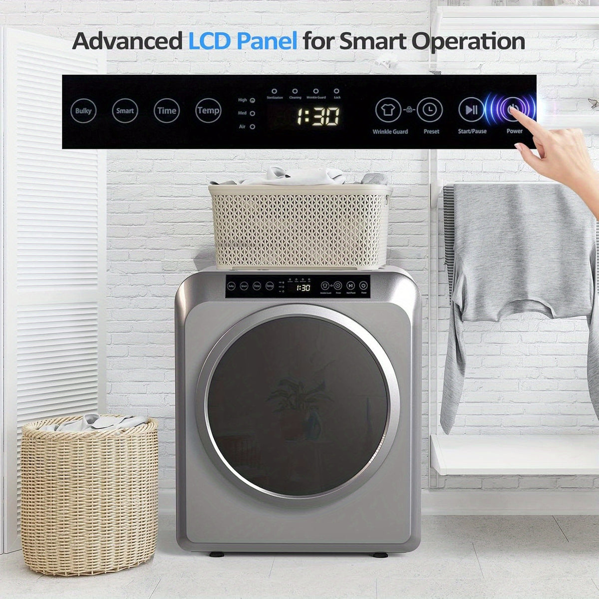 13.2LBS Portable Clothes Dryer for Apartments - 3.5 Cu.Ft Compact Front Load Dryer with LCD Touch Panel, Stainless Steel Tub & Quiet Operation, for Home, Dorm, RV